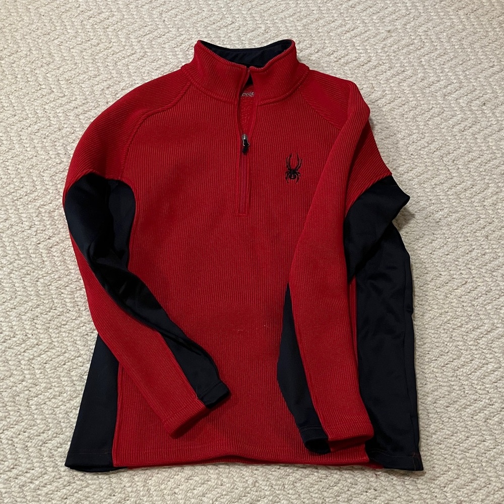 Men's Red and Black Spider 1/4 Zip Thermal Sweater